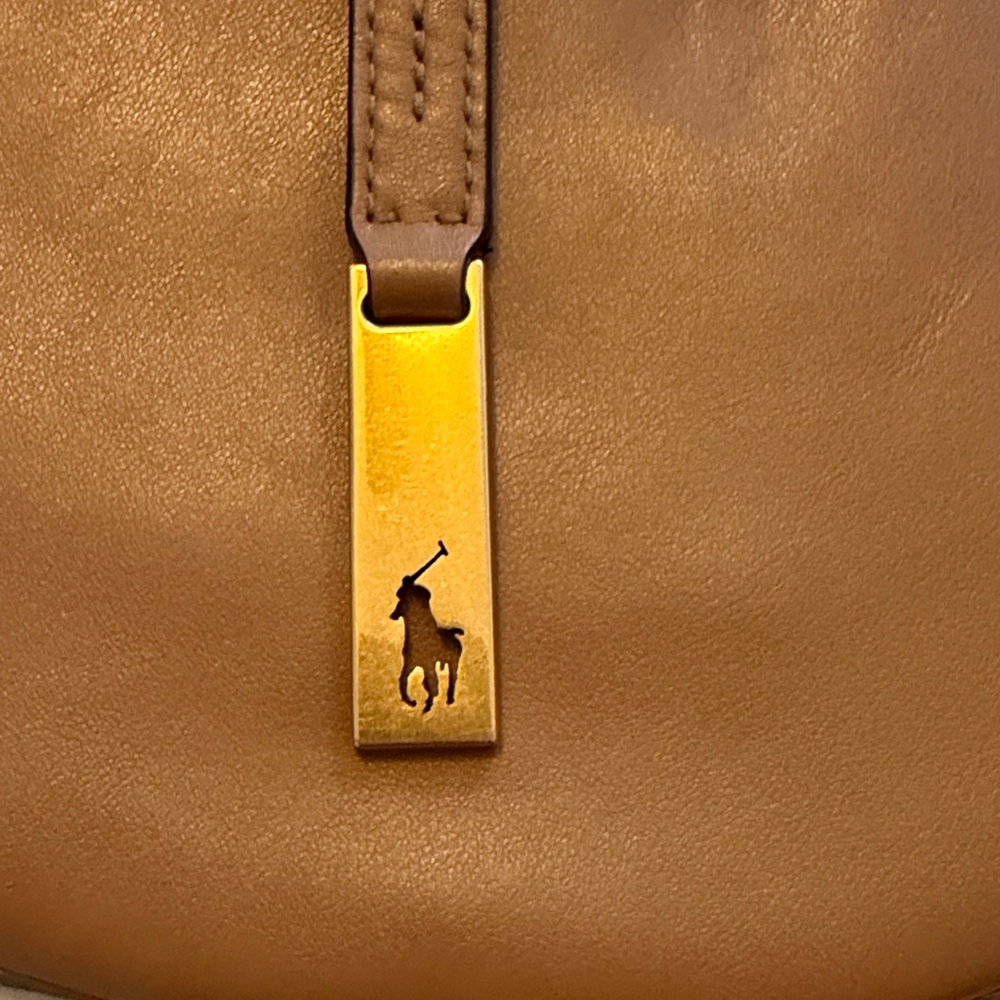 Polo by Ralph Lauren Camel Leather Crescent Shoulder Bag with Gold Hardware - Picture 8 of 10